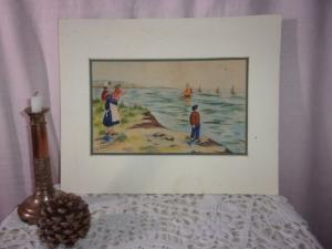  Charmante peinture ancienne " bord de mer "
