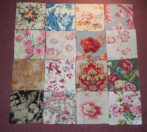 Lot de 16 coupons de tissus anciens pour patchwork