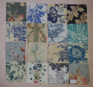 LOT DE 16 COUPONS DE TISSUS ANCIENS POUR PATCHWORK, dominance bleue